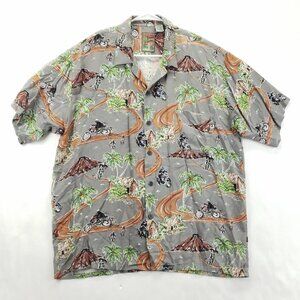 Pineapple Connection Hawaiian Shirt Mens Large Gray Motorcycle Camp